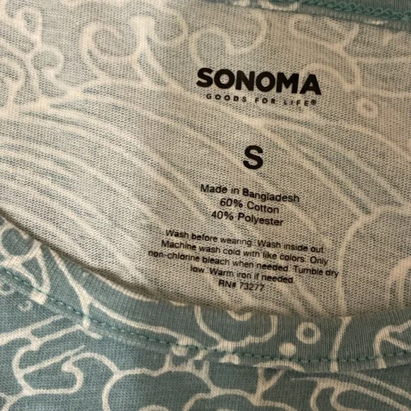 Sonoma Women's Tank Top Small Ocean Green Wave Print Sleeveless Shirt - Picture 3 of 5